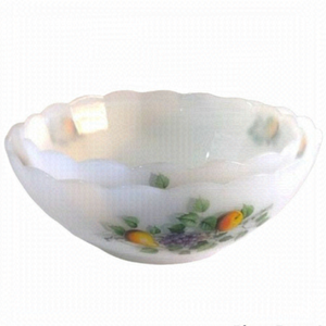 Vintage Set of Two Scalloped Milk Glass Nesting Bowls Arcopal Fruits de France